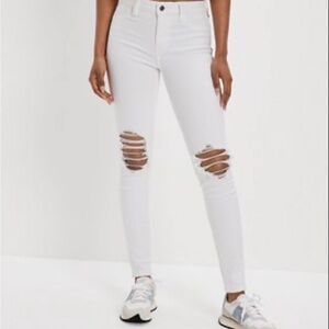 American Eagle White Ripped Skinny Jeans